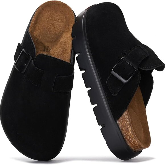 Leather Platform Clogs for Women Memory Foam Arch Support Casual Footwear - Picture 1 of 5